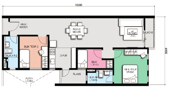 3 bedrooms, 2 bathrooms
