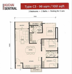 3 bedrooms, 1,051 sq ft