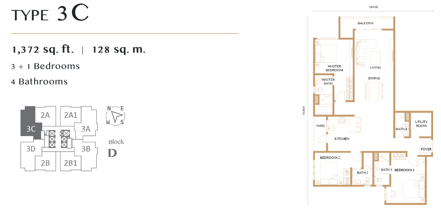 3 bedrooms layout,built up 1,372 sq ft 