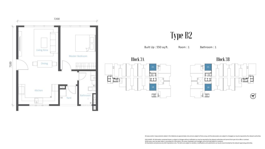 1 bedroom condo, built up 550 sq ft 