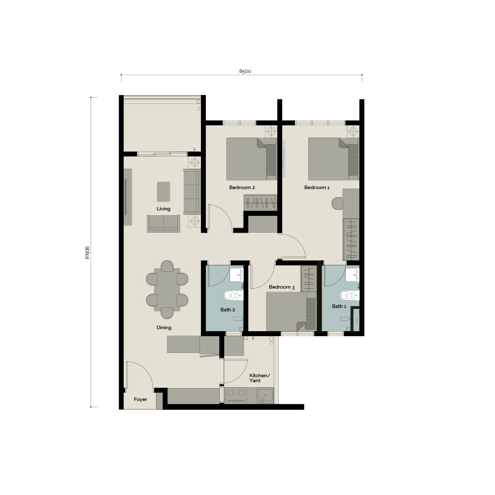 862 sq ft - 3 room condo