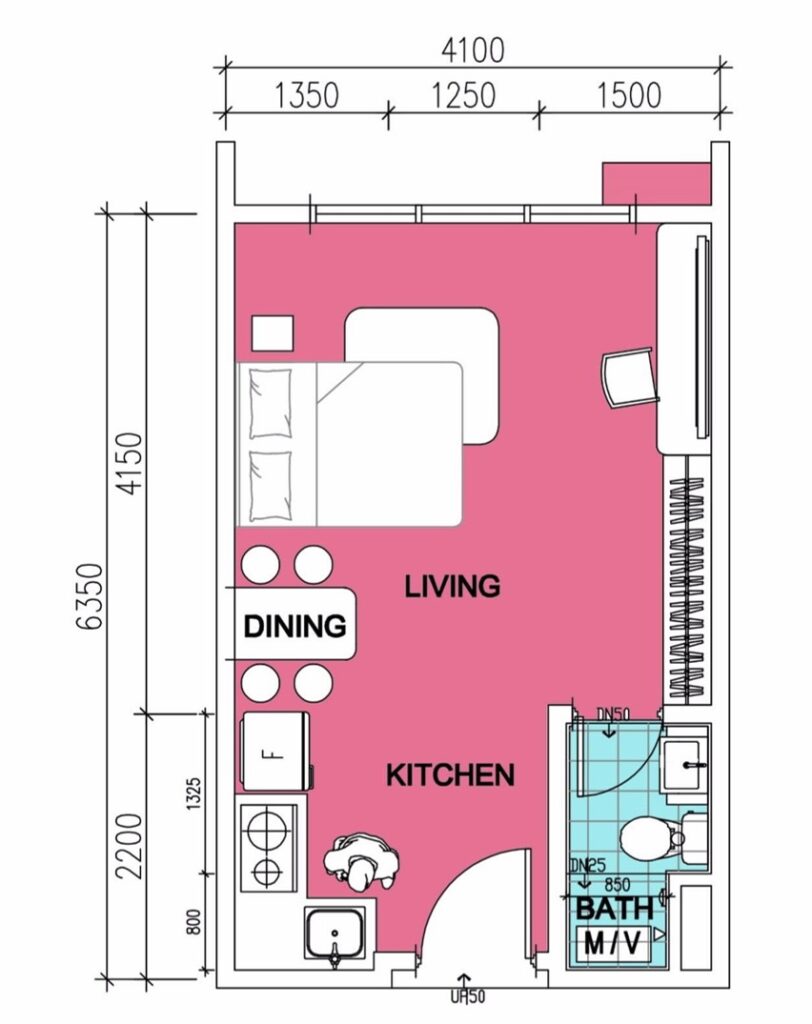 Studio unit - 280 sq ft