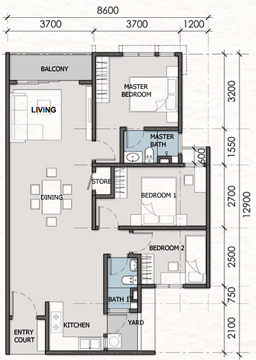3 bedroom  condominium - 1,033 sq ft built up
