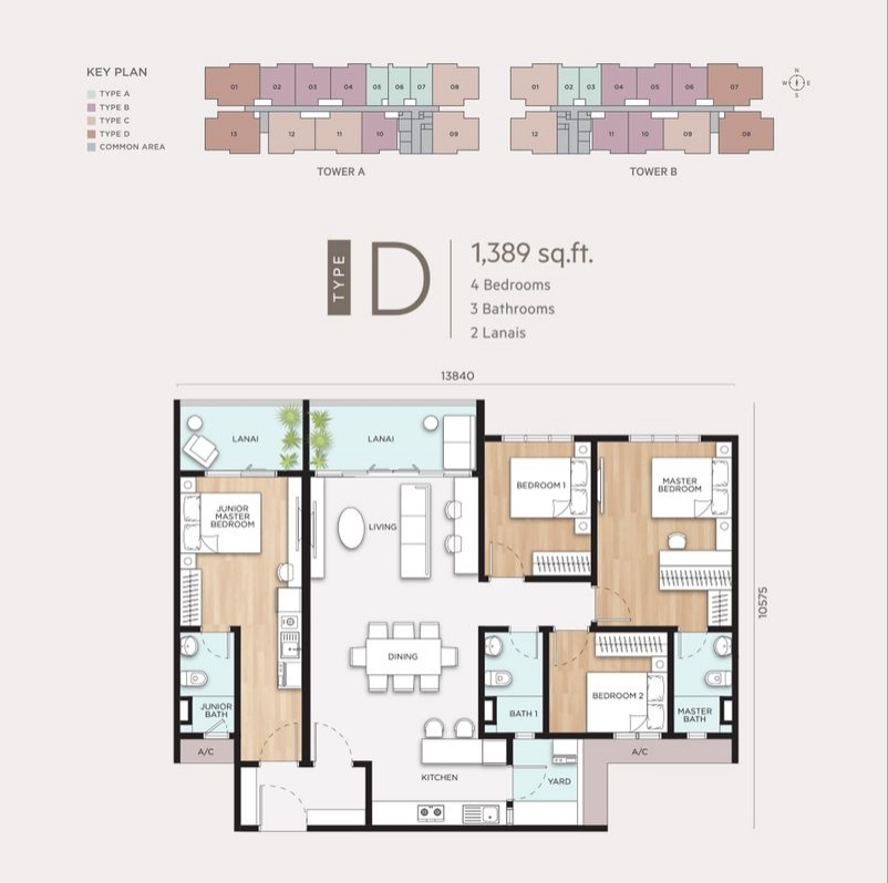 Anya Shorea Park  4 bedrooms unit layout 