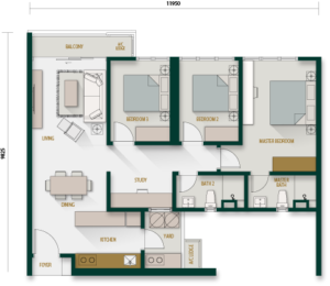 Unit layout: 3 +1 rooms & 2 baths ; Unit size : 1,023 sq ft