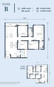 Unit Built-up : 1,087 sq ft ; Unit Layout : 4 rooms & 2 baths