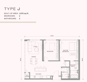 Built-up : 1,070 sq ft, Layout : 2 rooms & 2 baths