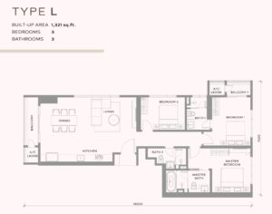 Built-up : 1, 321 sq ft, Layout : 3 rooms & 3 baths
